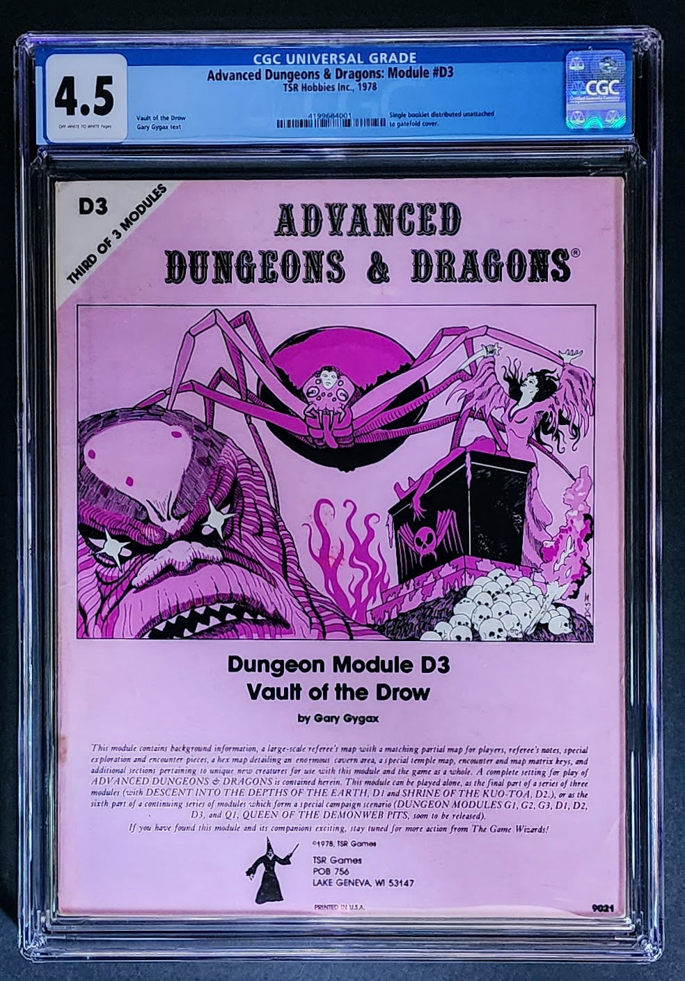 CGC 4.5 Advanced Dungeons & Dragons Vault of the Drow D3 Module (FIRST Printing)