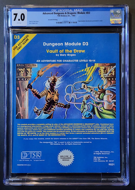 CGC 7.0 AD&D Vault of the Drow D3 Module (7th Printing)